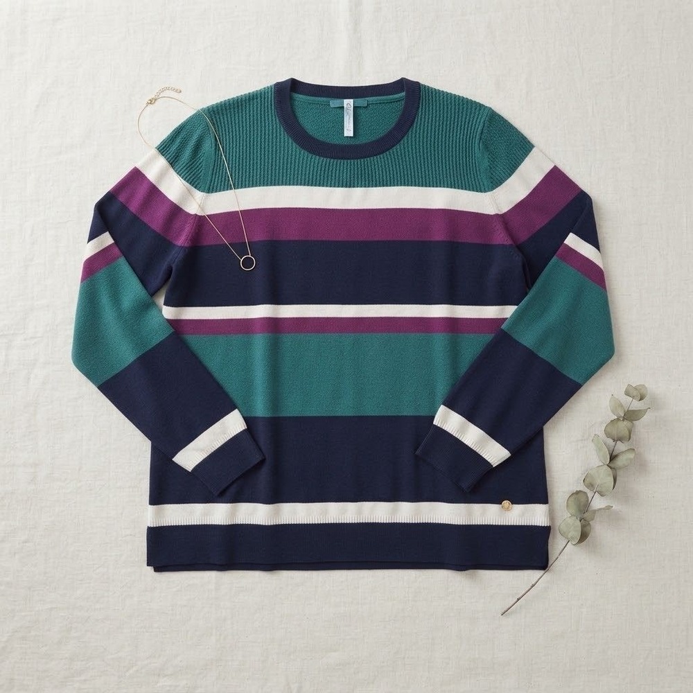 Southern Tide Esme Striped Sweater Womens M Mallard Cotton Cashmere Preppy